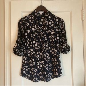 Express Blue Floral Portofino Blouse